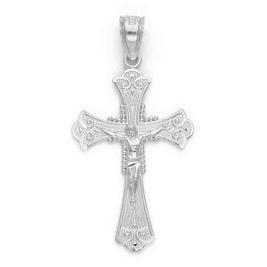 Solid 14k White Gold Crucifix Pendant - Religious Cross Jewelry